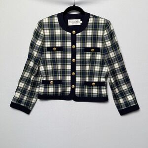 JH Collectibles Petite 6 Plaid Blazer Dark Academia Coquette Navy Green Gold USA